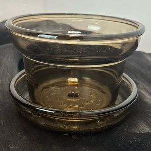 Vintage Corning Plant Helpers Pot & Saucer PH-7-P & PH-7-S Smoke Brown Glass USA